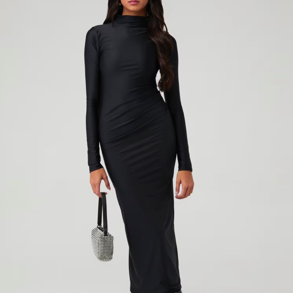 Good American SATIN SHINE FUNNEL NECK MIDI DRESS NWOT